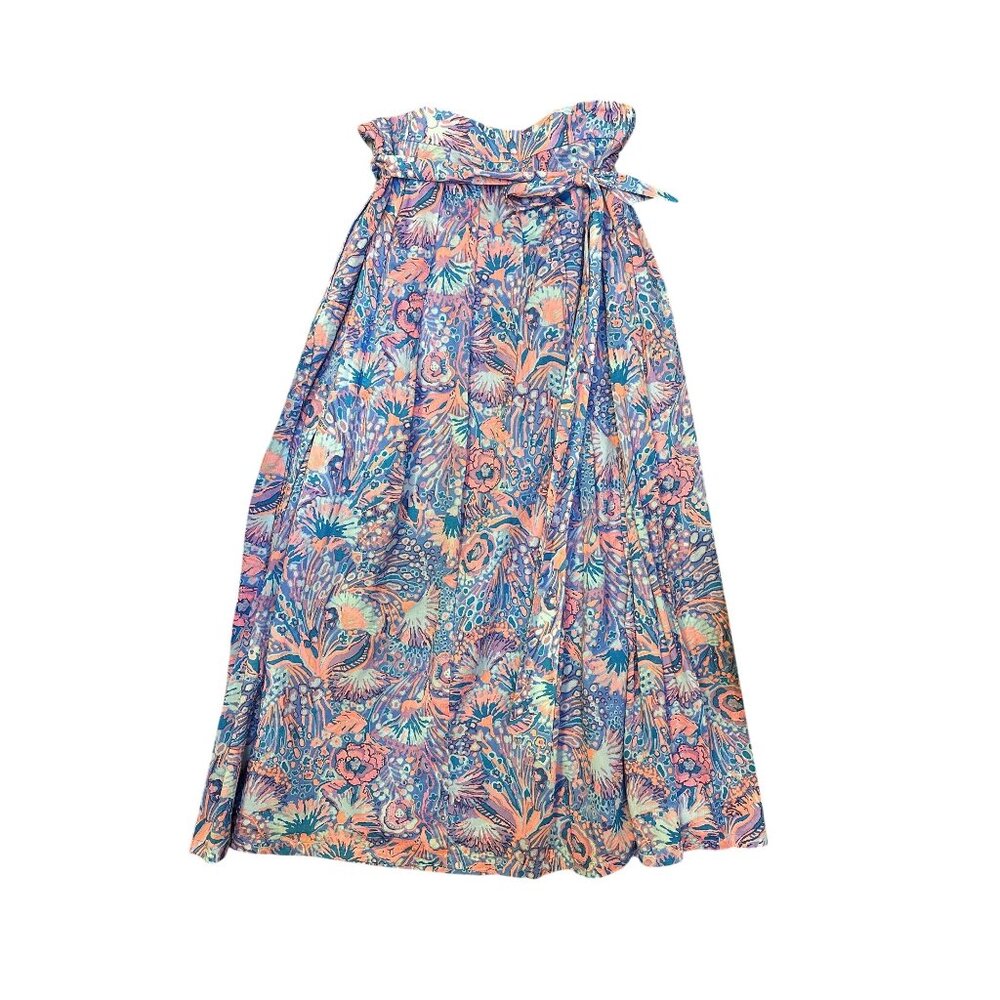 Talbots Blue & Pink Floral Maxi Skirt w/Waist Tie Size 16